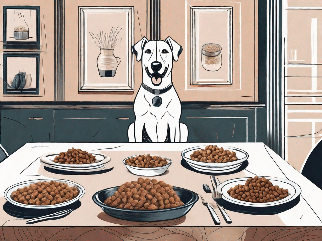 A variety of high-quality dog food options displayed on a fancy dining table