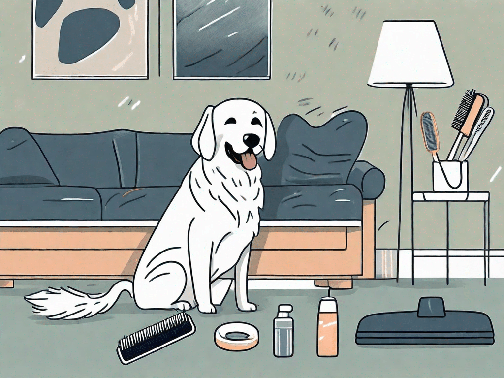 Various dog grooming tools like a vacuum cleaner