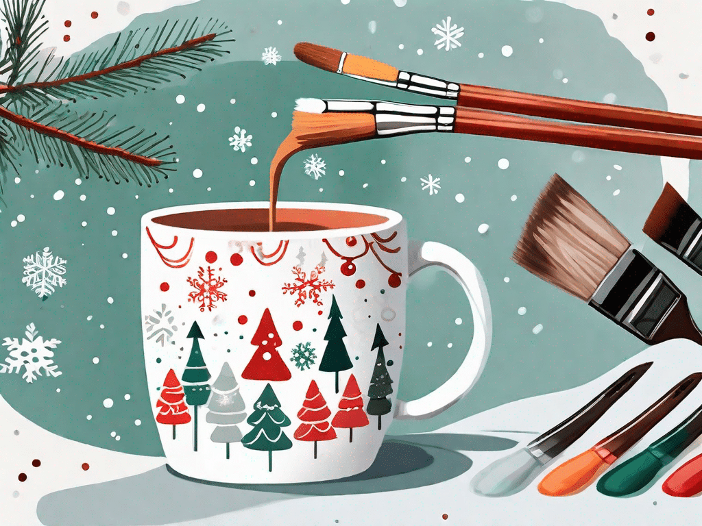 A festive mug being painted with christmas-themed designs