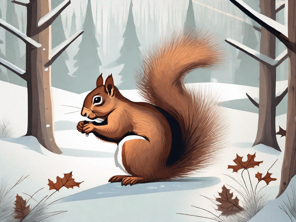 A squirrel in a cozy burrow for 'winterschlaf' and another one actively foraging for food in a snowy landscape for 'winterruhe'