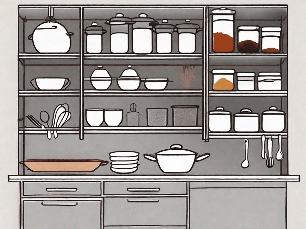 An organized kitchen featuring five distinct items such as a spice rack