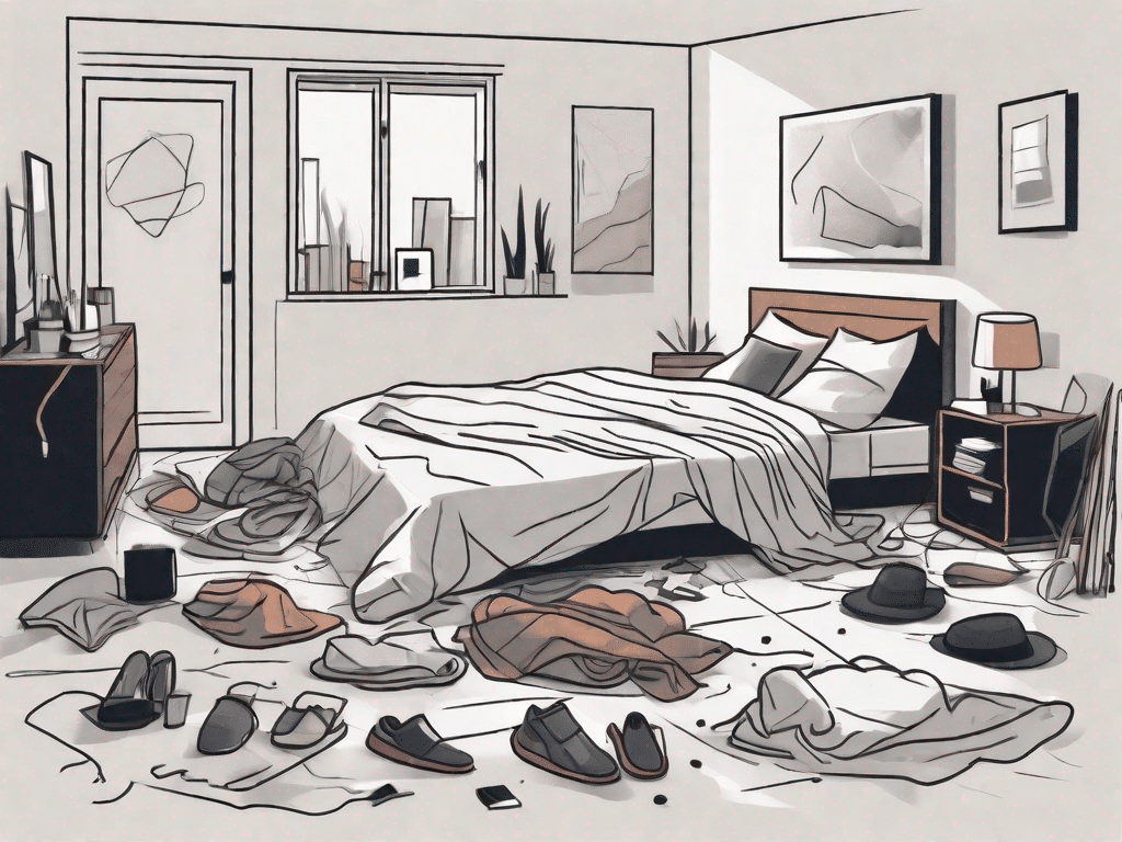 A bedroom with common mistakes such as an unmade bed