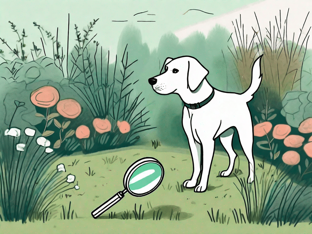 A curious dog in a garden