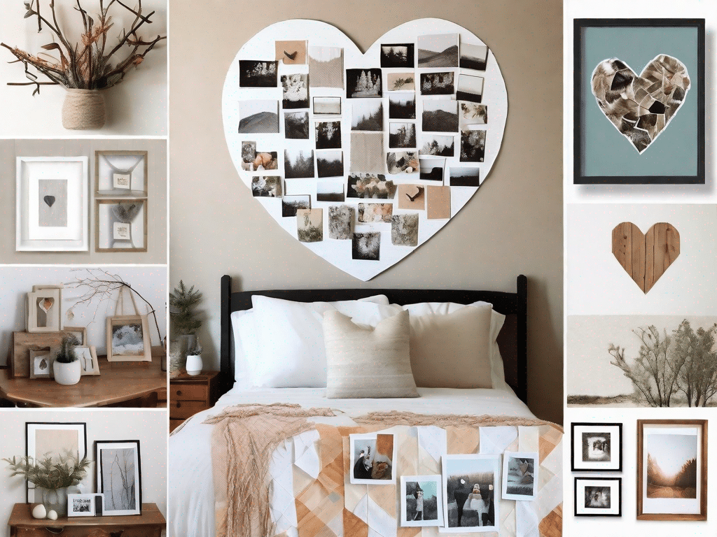 Various diy photo projects such as a photo collage in the shape of a heart