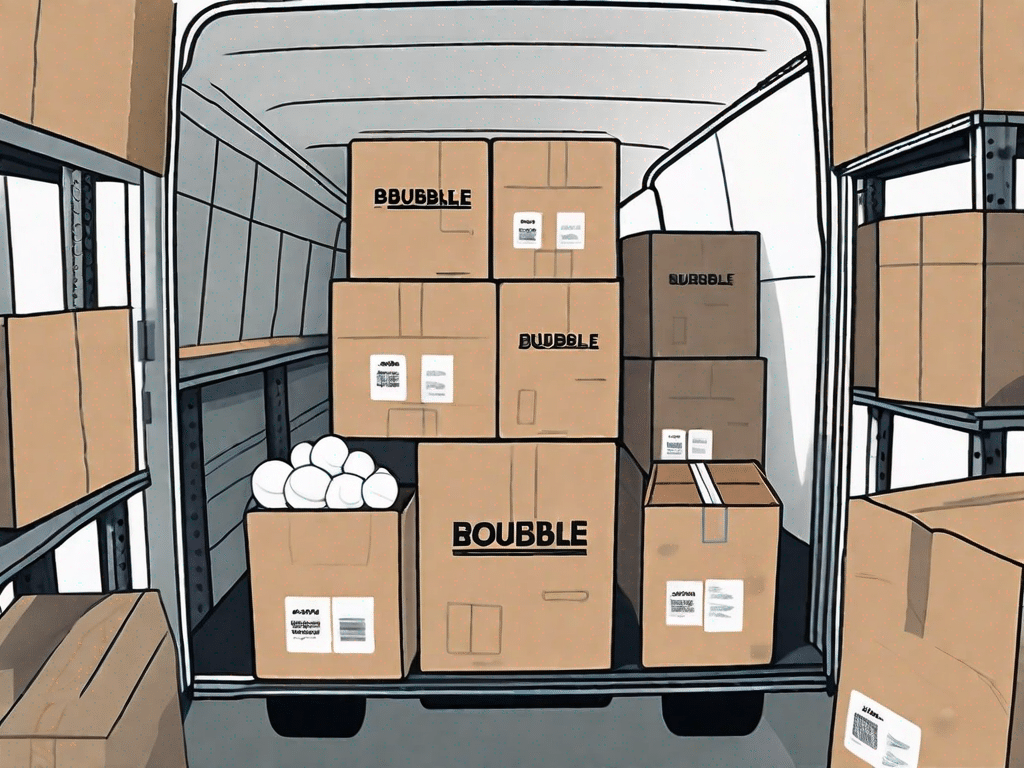 A series of packed moving boxes neatly arranged in a moving truck