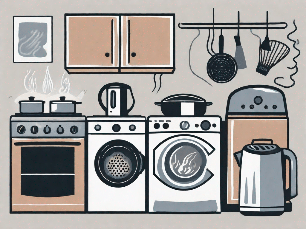 Five different household appliances - a stove