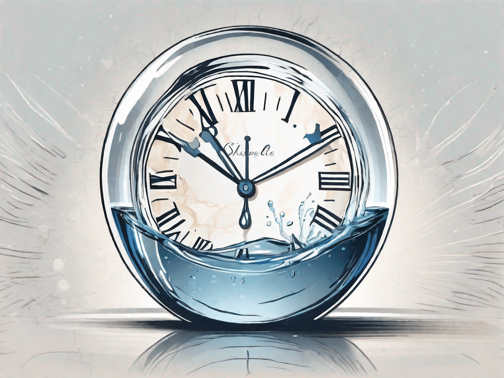 A glass of water with visible impurities and a clock showing the passage of time