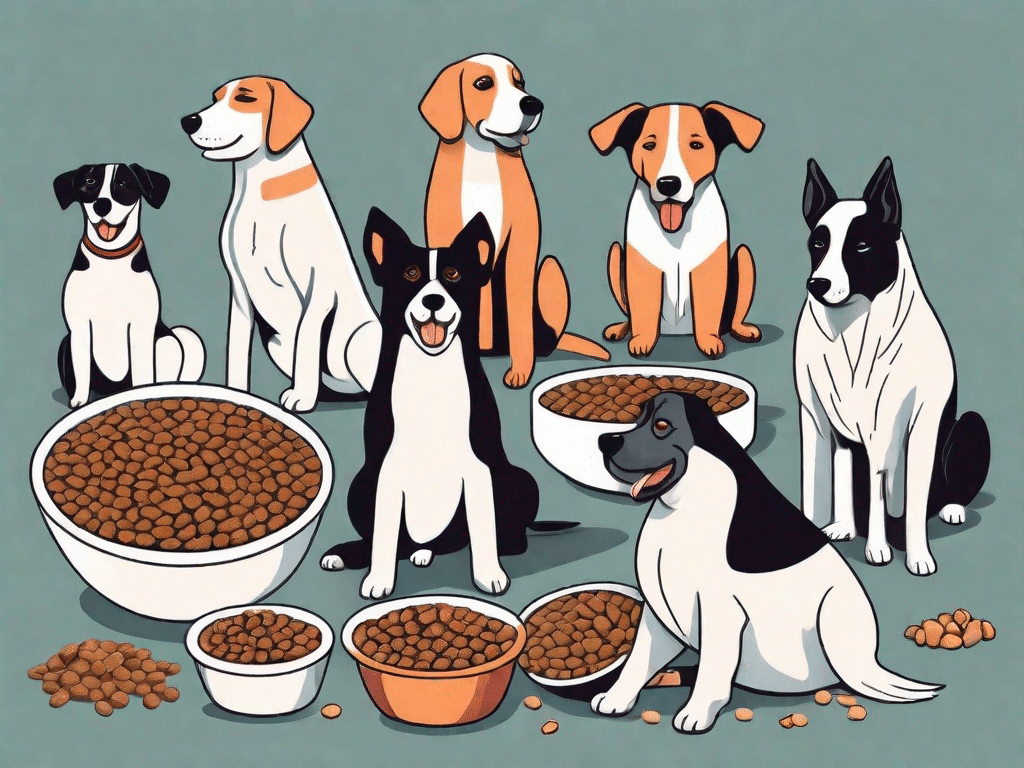 Various types of high-quality dog food in bowls