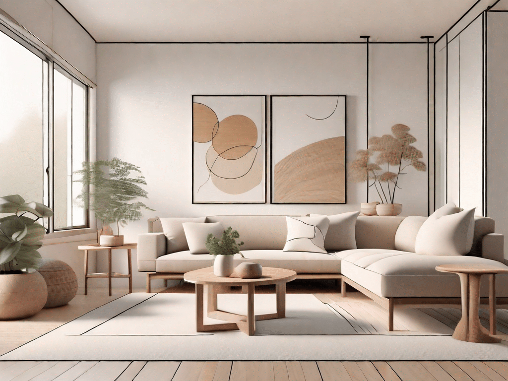 A minimalist living room that combines elements of scandinavian and japanese design