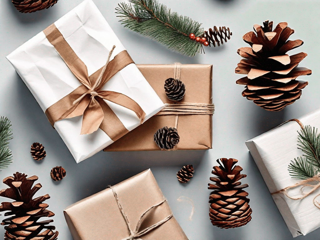 Various christmas gifts wrapped in sustainable materials such as fabric